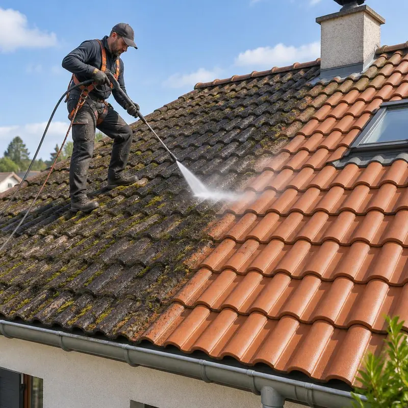 Toiture en tuiles d'un pavillon dans l'Essonne