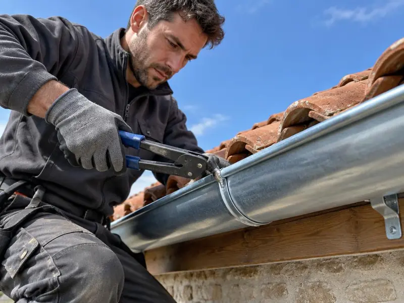 Pose de gouttière en zinc par un artisan couvreur