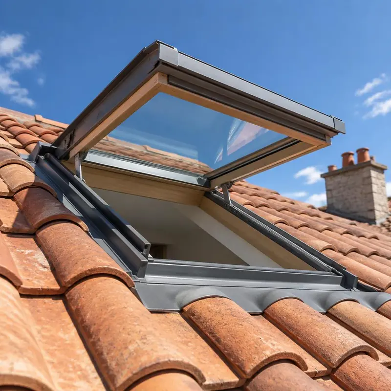 Fenêtre de toit Velux posée sur une toiture en tuiles